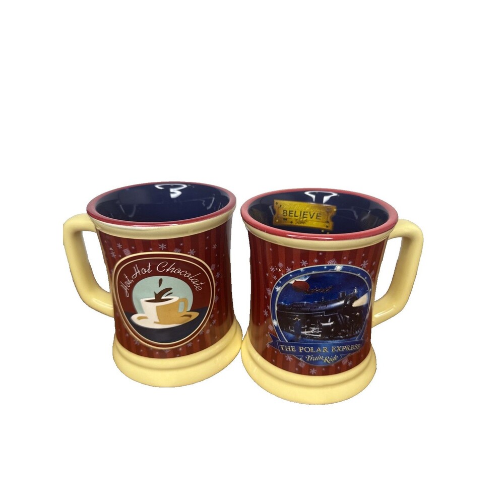 Polar Express Train Ride Coffee Mugs Pair of 2 Believe Hot Chocolate Christmas R